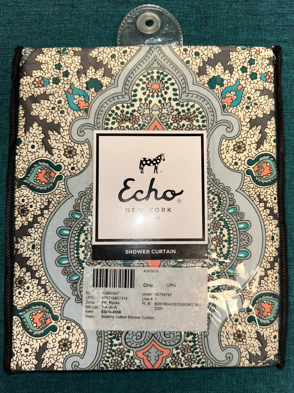 NEW Echo New York Sterling Paisley Print Cotton Sateen Shower Curtain 72x72 NIP